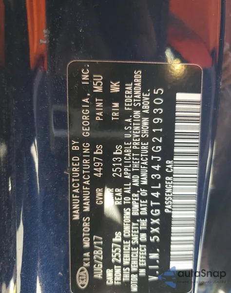 2018 Kia Optima Lx from USA, damaged, VIN 5XXGT4L34JG219305